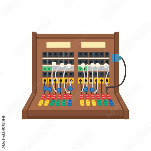 Educational science equipment with colorful liquid test tubes in wooden stand
