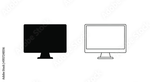 Two computer monitors one solid black and one outlined silhouette