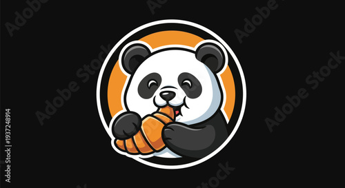Cartoon panda eating food illustration