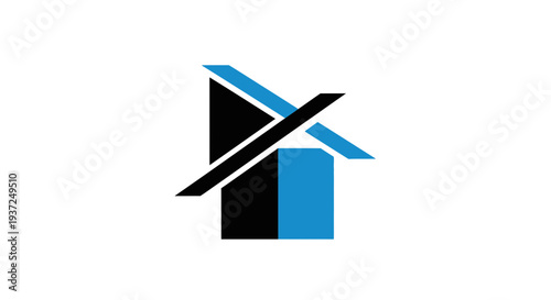 Abstract Geometric House Logo Design in Black and Blue, For Real Estate Branding