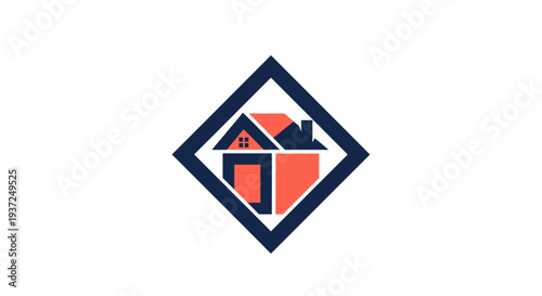 Abstract Geometric House Logo Design in a Square Frame Suitable for Real Estate Company