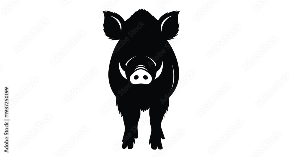Fototapeta premium A striking black silhouette of a pig facing the viewer silhouette