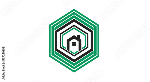 Abstract Geometric House Logo Design with Green and Black Colors and a Modern Appeal