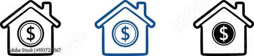 Three house icons with dollar signs representing real estate or property investment