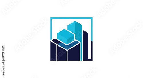 Abstract Geometric Illustration of Urban Buildings Inside a Framed Rectangular Shape