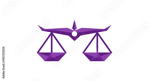 Abstract Geometric Purple Scales Symbolizing Balance and Justice on White Background