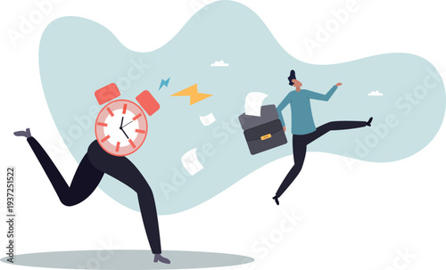 Late, hurry to go to work, rushing or running fast before deadline, speed or busy job, pressure or challenge to finish work in time,human life and situation.