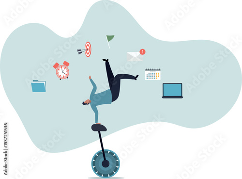 Productive master, productivity and project management skill, multitasking work and time management concept,human life and situation.