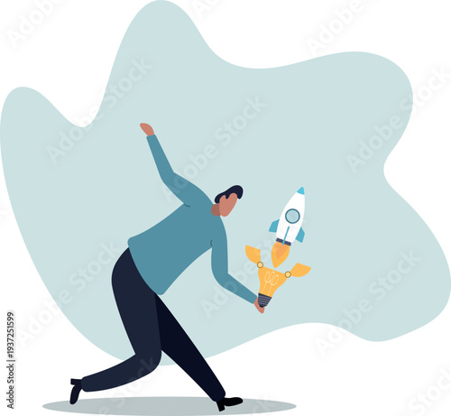 Innovation to launch new idea, entrepreneurship or startup, creativity to begin business or breakthrough idea concept,