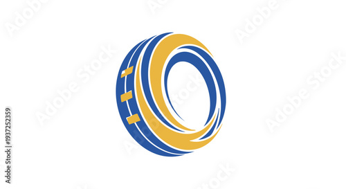 Abstract Geometric Tire Logo Design With Blue And Yellow Colors Isolated On White Background