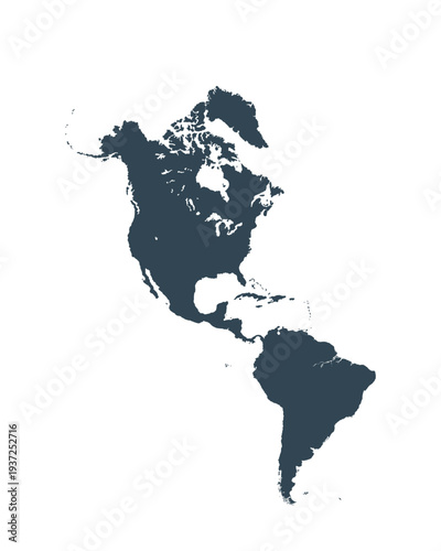 Map of North and South America, sign silhouette. World Map Globe. Vector Illustration isolated on transparent background. American continent.