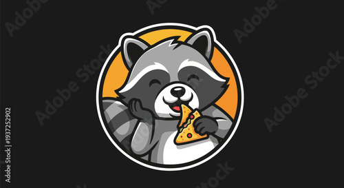 Cartoon raccoon eating pizza slice