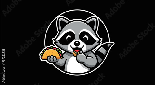 Cartoon raccoon eating taco illustration
