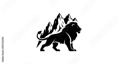 Lion and mountain logo design