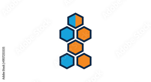 Abstract Honeycomb Structure in Blue and Orange Colors on a White Background