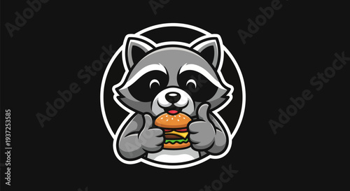 Cartoon raccoon holding burger