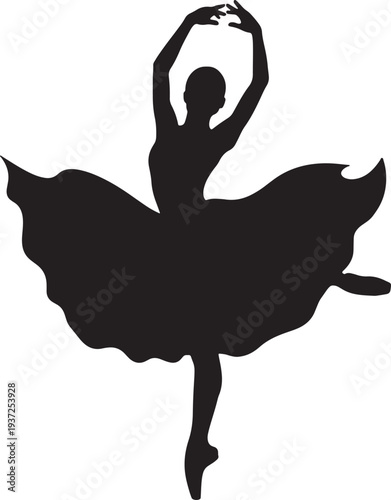 Black Silhouette of Ballerina Dancing Vector