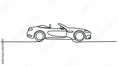 A black line drawing of a sports car on a white background
