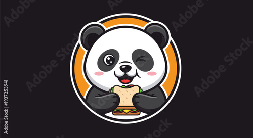 Cartoon panda eating sandwich illustration
