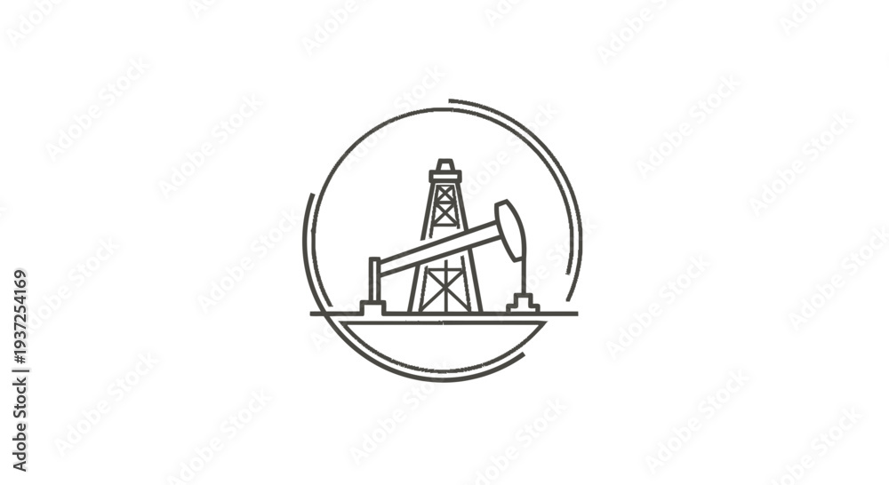 Naklejka premium Abstract Oil Rig Illustration In A Circular Frame Depicting Energy Exploration and Production