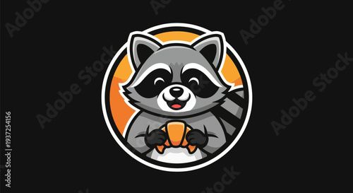 Cartoon raccoon holding pastry mascot
