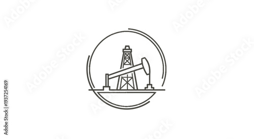 Abstract Oil Rig Illustration In A Circular Frame Depicting Energy Exploration and Production