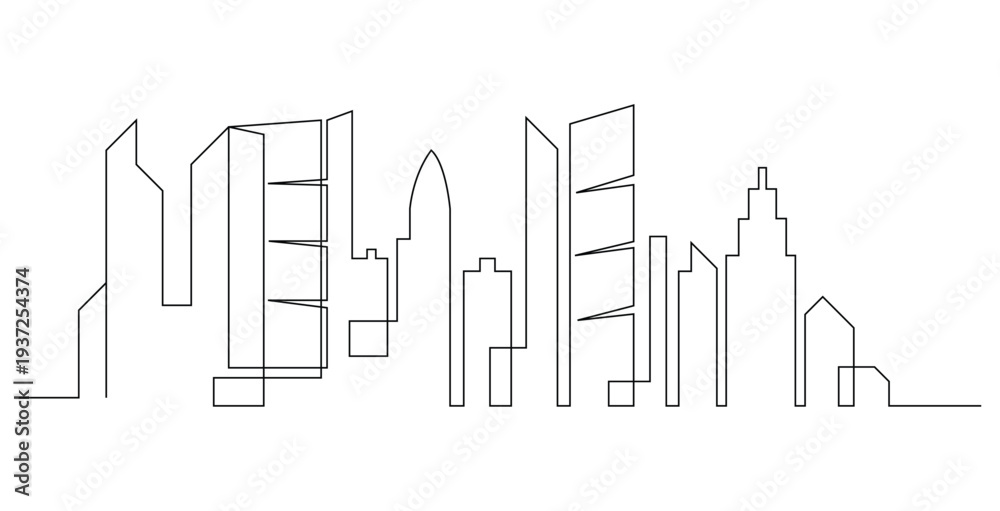 Fototapeta premium Abstract modern House City Skyline continuous one-line art drawing Vector illustration