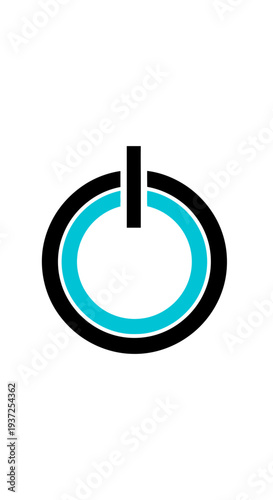 Abstract Power Button Icon: Digital Concept in Teal, Black, and White Background