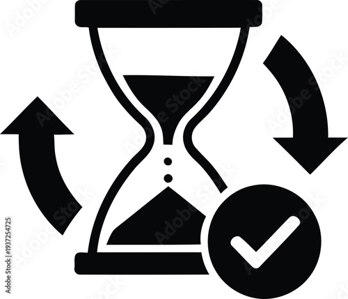 Hourglass Cycle With Check Mark Icon Symbolizing Time Management and Success