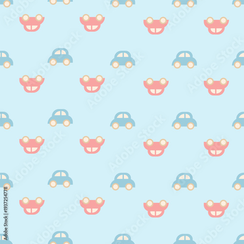 Blue Seamless Pattern With Boy Cars Suitable For Gift Wrapping And Baby Textile