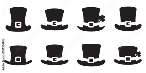 Set of 8 top hat for St patricks day icons vector set.