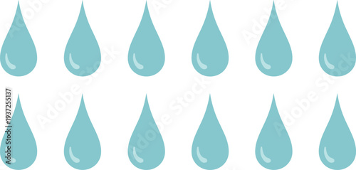 Blue water drop icons collection, liquid droplet symbols, clean aqua raindrop shapes vector illustration set