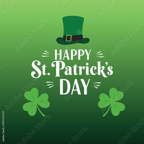 St. Patrick's Day poster with magic hat and leaf vector graphic