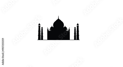 Black silhouette of the taj mahal against a white background silhouette