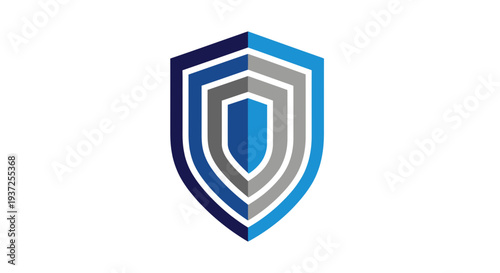 Abstract Shield Icon in Shades of Blue and Gray Represents Protection and Safety