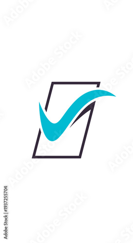 Abstract Teal Checkmark Symbolizing Verification And Approval Inside a Geometric Frame Design