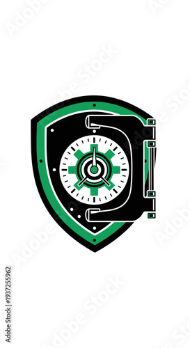Abstract Vault Door Illustration Shielded With Modern Green and Black Design Elements