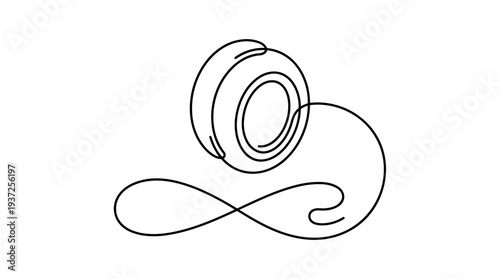 Yo-Yo One-Line Icon, Single Continuous Line Toy with Curved String Minimal Outline