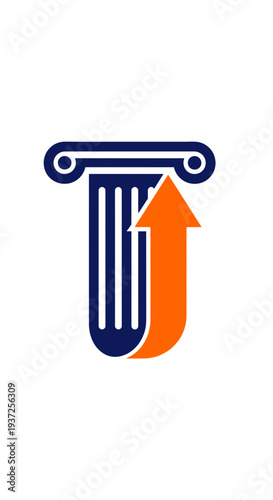 Architectural Column Symbolizing Growth and Development with Dynamic Upward Arrow