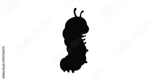 A simple black silhouette of a segmented caterpillar crawling forward