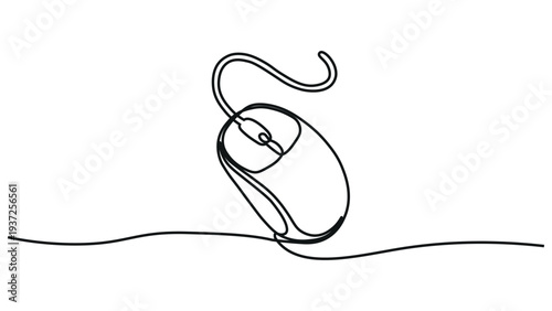 A black and white drawing of a computer mouse