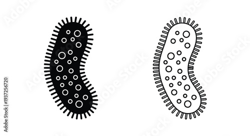 Two bacterial cell outlines displayed in a stark black silhouette