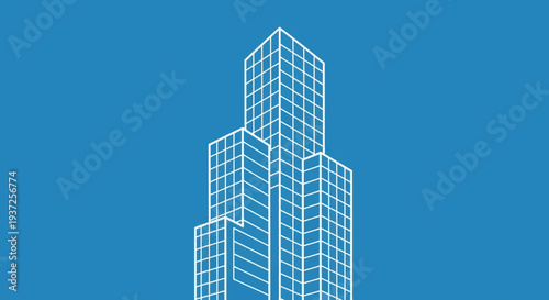 Architectural Illustration: Modern High-Rise Building Outline Against Azure Backdrop