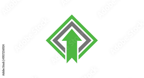 Arrow Symbol Rising Upward Inside a Green and Grey Geometric Shape Illustration