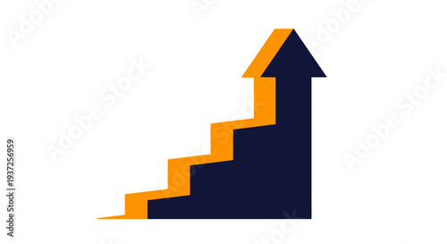 Ascending Arrow And Staircase Design Illustrating Growth, Progress, And Success On White
