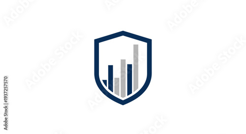 Business Security Shield with Financial Growth Graph Symbol on White Background