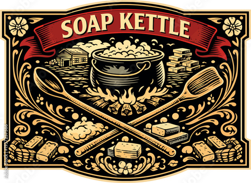 Soap Kettle Handmade Craft Vintage Label Vector