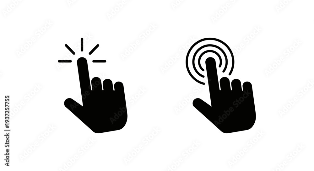 Obraz premium Minimalist flat vector illustration of hand touch icons displayed side by side.