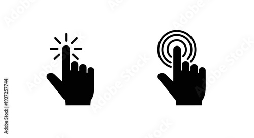 Minimalist flat vector illustration of hand touch icons displayed side by side.