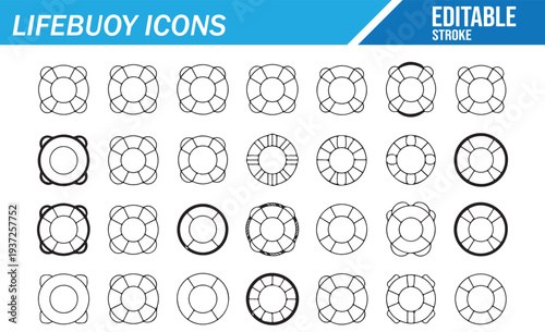Life Saver Ring Icons Pack Editable Vector Set for Maritime Safety Graphics